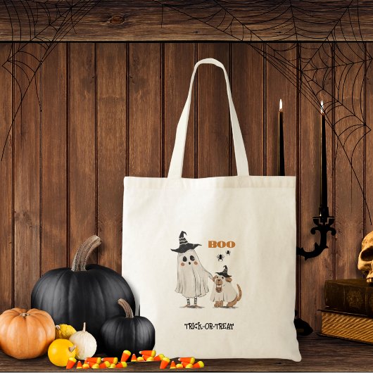 Tote Bag Halloween Trick ou Treat Ghost Chien personnalisé