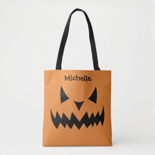 Tote Bag Halloween Trick ou Treat Jack O'Lantern Bats Nom (Devant)