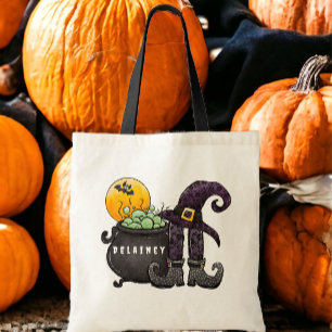 Tote Bag Halloween Trick ou Treat Witch Bat Cauldron person