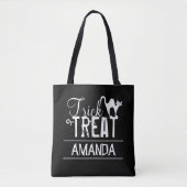 Tote Bag Halloween Tricoter Ou Traiter Éffrayant Chat Noir  (Devant)