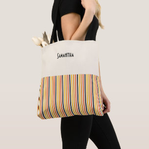 Tote Bag Halloween tripe verticale orange noir blanc nom