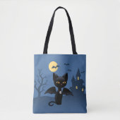 Tote Bag Halloween Vampire Chat noir avec ailes (Devant)