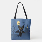 Tote Bag Halloween Vampire Chat noir avec ailes (Dos)