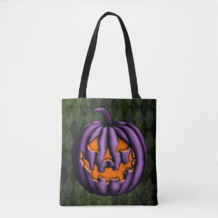 Tote Bag Halloween violet Citrouille Grunge vert