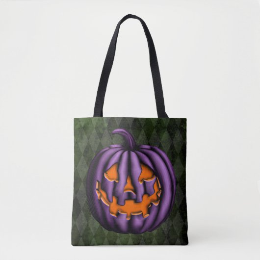 Tote Bag Halloween violet Citrouille Grunge vert (Devant)