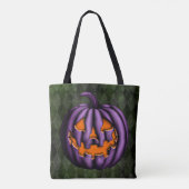 Tote Bag Halloween violet Citrouille Grunge vert (Dos)