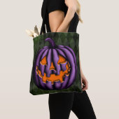 Tote Bag Halloween violet Citrouille Grunge vert (De près)