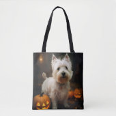 Tote Bag Halloween West Highland White Terrier Citrouilles (Devant)
