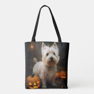 Tote Bag Halloween West Highland White Terrier Citrouilles