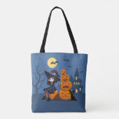 Tote Bag Halloween Witch, Chat noir et Citrouille (Dos)
