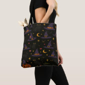 Tote Bag Halloween Witch Hats and Jack o Lanterns  (De près)