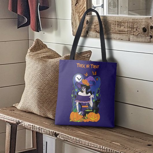Tote Bag Halloween Witch Sugar Skull