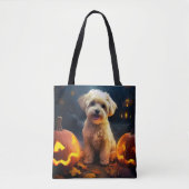 Tote Bag Halloween Yorkipoo Avec La Peur Citrouille (Devant)