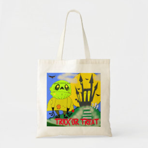 Tote Bag Halloween Zombie and Castle Trick or Treat