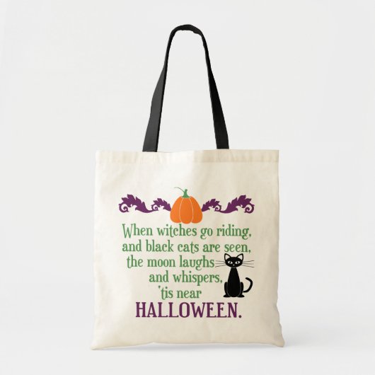 Tote Bag Hallween dire avec Chat noir et Citrouille (Devant)