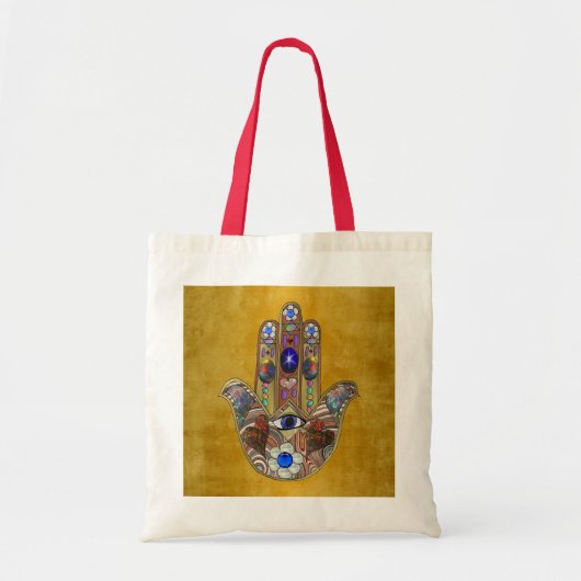 Tote Bag Hamsa Coeurs Fleurs Opal Art sur Or (Devant)