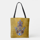Tote Bag Hamsa Cœurs Fleurs Opale Art sur Or (Dos)