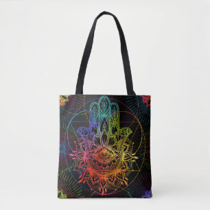 Tote Bag Hamsa orné : motif néon dessiné à la main.