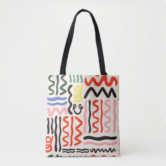 Tote Bag Hand drawn brush pattern, zigzags, lines and curve (Devant)