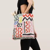 Tote Bag Hand drawn brush pattern, zigzags, lines and curve (De près)