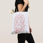 Tote Bag Hand-Drawn Romantic Line Art Face with Hearts and  (De près)