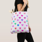 Tote Bag hand painted watercolor hearts pattern Valentine's (De près)