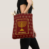Tote Bag HANOUKKA Menorah Star David Personnalisé RED (De près)