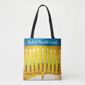 Tote Bag Hanoukka Yellow Gold Menorah Modern Custom Name (Devant)