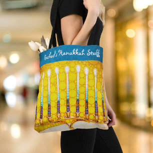 Tote Bag Hanoukka Yellow Gold Menorah Modern Custom Name