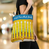 Tote Bag Hanoukka Yellow Gold Menorah Modern Custom Name