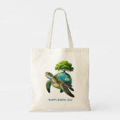 Tote Bag Happy Earth Day Turtle Planet and Tree (Dos)
