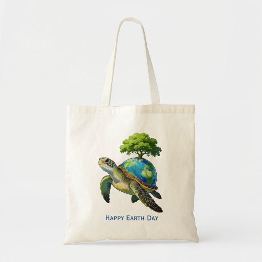 Tote Bag Happy Earth Day Turtle Planet and Tree (Devant)