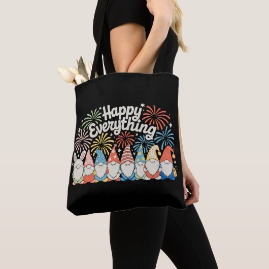 Tote Bag Happy Everything Gnomes All Year Every Holiday (De près)