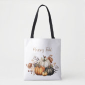 Tote Bag Happy Fall Flowers et Citrouille Watercolor Automn (Devant)