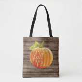 Tote Bag Happy Fall Y'all Orange Citrouille sur Planks Moti (Devant)