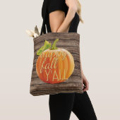 Tote Bag Happy Fall Y'all Orange Citrouille sur Planks Moti (De près)