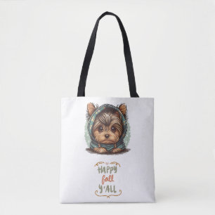 Tote Bag Happy Fall Y'all Yorkshire Terrier Sweat - shirt à