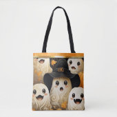 Tote Bag Happy Ghost Halloween Monogramme (Devant)