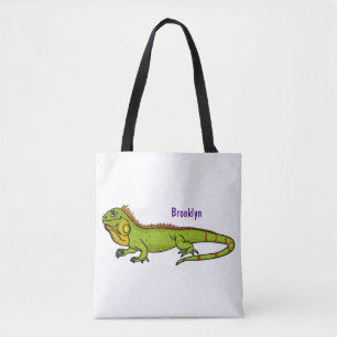 Tote Bag Happy green iguana cartoon