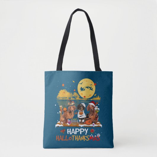 Tote Bag Happy Hallothanksmas Halloween Thanksgiv (Devant)