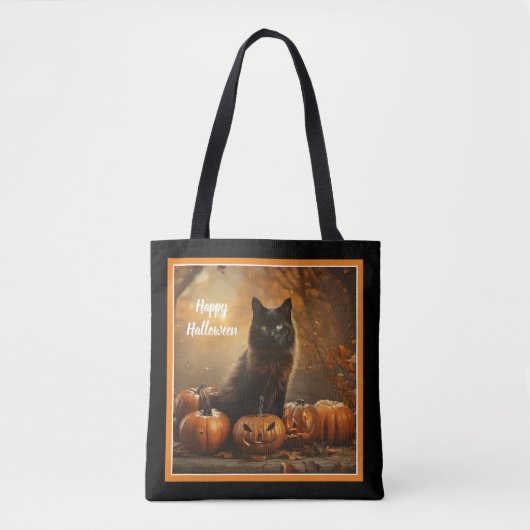 Tote Bag Happy Halloween Black Cat Collection (Devant)