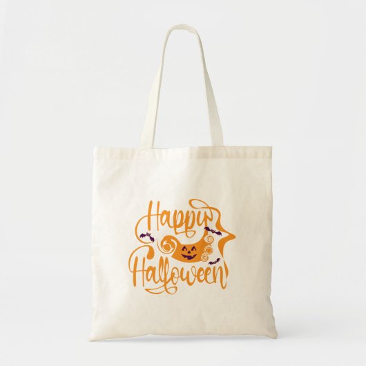 Tote Bag Happy Halloween chauves-souris Jack-o'-lantern (Devant)
