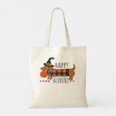 Tote Bag Happy Halloween Dachshund Buffalo Plaid Éffrayant (Dos)