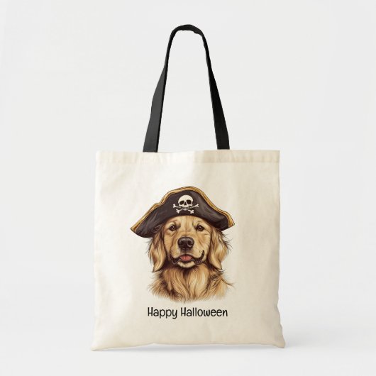 Tote Bag Happy Halloween Pirate Golden Retriever Crâne chie (Devant)