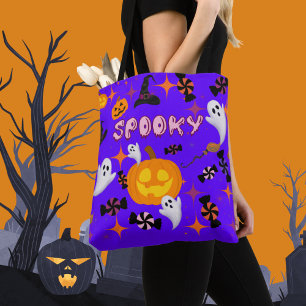 Tote Bag Happy Halloween Purple Éffrayant Festive