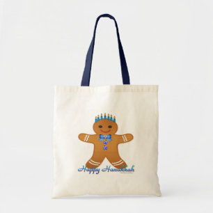 Tote Bag Happy Hanoukka Gingerbread Man Menorah