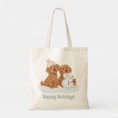 Tote Bag Happy Holidays Winter Goldendoodle Dog Snowman (Dos)