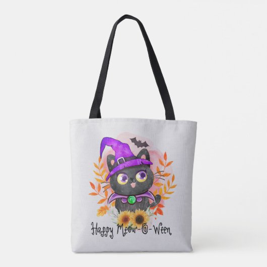 Tote Bag Happy Meow-o-ween -Chat Sorcière Noire (Dos)