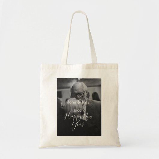 Tote Bag Happy new year couple photo name year black white (Devant)