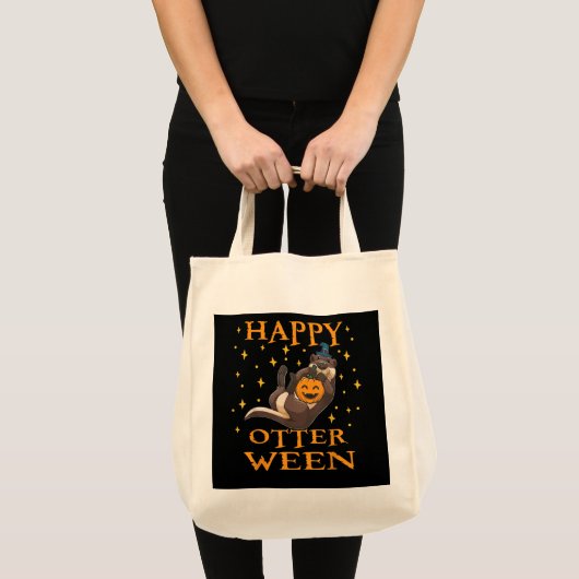 Tote Bag Happy Otterween Mignonne Louter de mer Halloween C (Devant (produit))